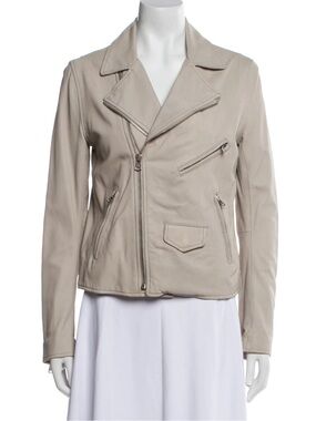 June Genuine Leather Biker Jacket Size S In Beige